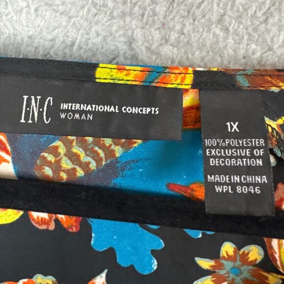I.N.C. Woman Plus Size Floral Peasant Blouse Bell Sleeve Size 1X Boho Romantic - Picture 6 of 7